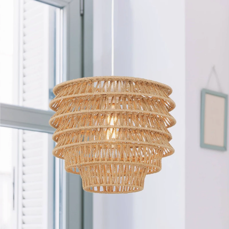 Hello Honey® 15.25" Natural Boho Handwoven Paper Rope & Metal Ceiling Pendant Lamp