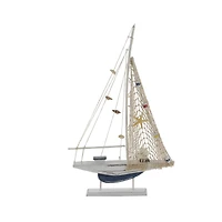 Set of 2 White Wood Coastal Sail Boat Sculpture, 22" x 13"