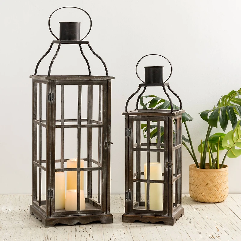 Glitzhome® Oversized Wood & Metal Lantern Set