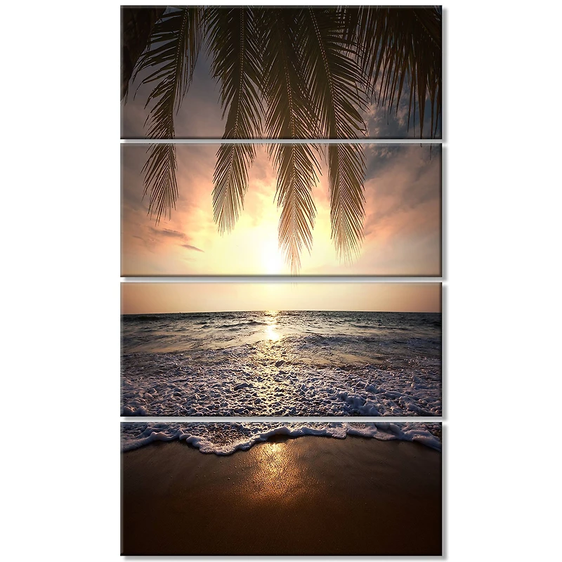 Designart - Tropical Beach with Palm Leaves