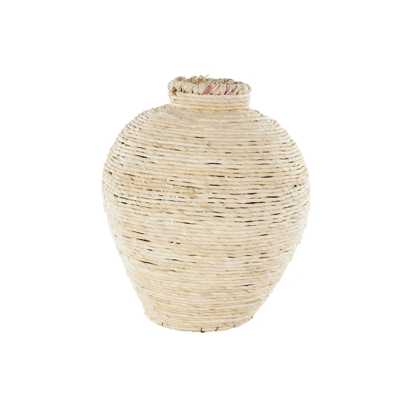 13.5" Cream Seagrass Handmade Wrapped Pot Decorative Vase