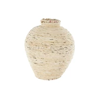 13.5" Cream Seagrass Handmade Wrapped Pot Decorative Vase