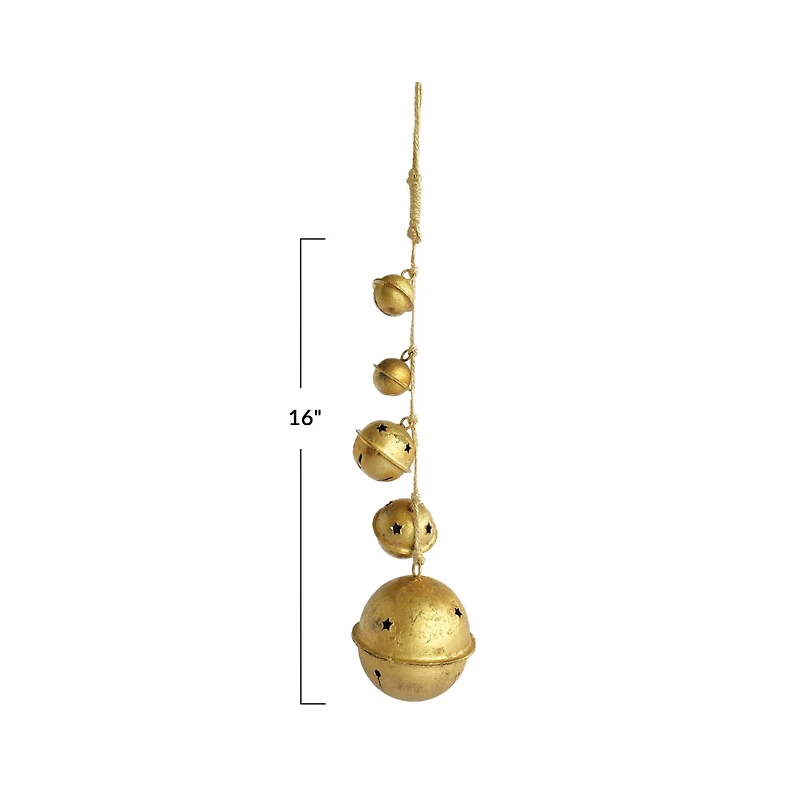 Hello Honey® 16" Antique Gold Hanging Metal Bells with Star Cutouts