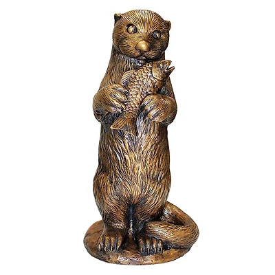 Design Toscano 25" Cast Bronze Standing Otter with Fish Garden Statue