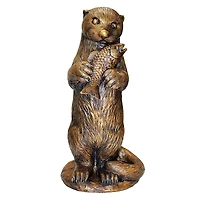 Design Toscano 25" Cast Bronze Standing Otter with Fish Garden Statue