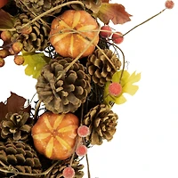14" Pinecone & Pumpkin Fall Harvest Wreath