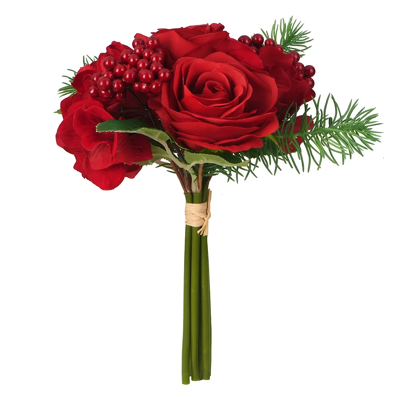 11.5" Red Rose, Hydrangea & Berry Bouquet by Ashland®