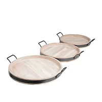 Round Wood Decorative Nesting Tray Set