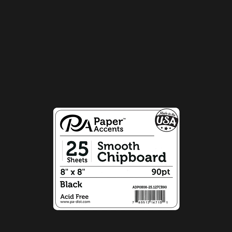 PA Paper™ Accents Black 8" x 8" 90pt. Chipboard, 25 Sheets
