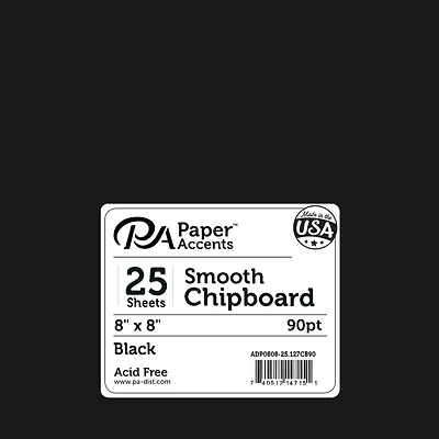 PA Paper™ Accents Black 8" x 8" 90pt. Chipboard, 25 Sheets