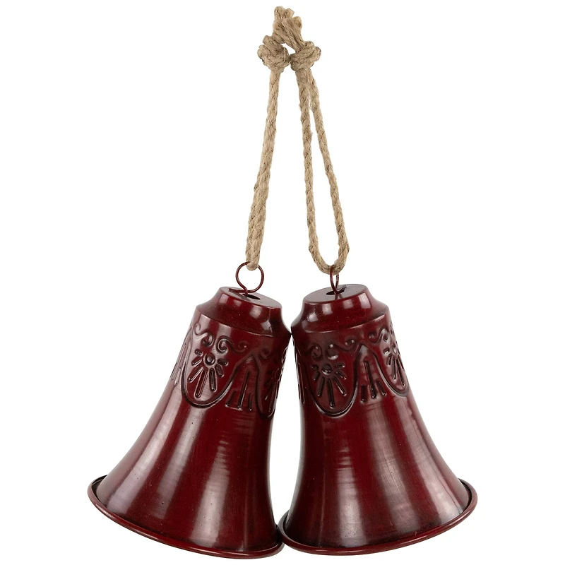 Embossed Christmas Bell Ornaments - 6" - Burgundy - Set of 2