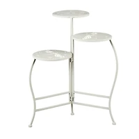 24" White Metal Folding 3-Tier Plant Stand with Dragonfly & Star Cutouts