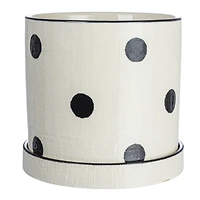 Hello Honey® 7" Black and Ivory Textured Stoneware Planter with Polka Dots and Saucer