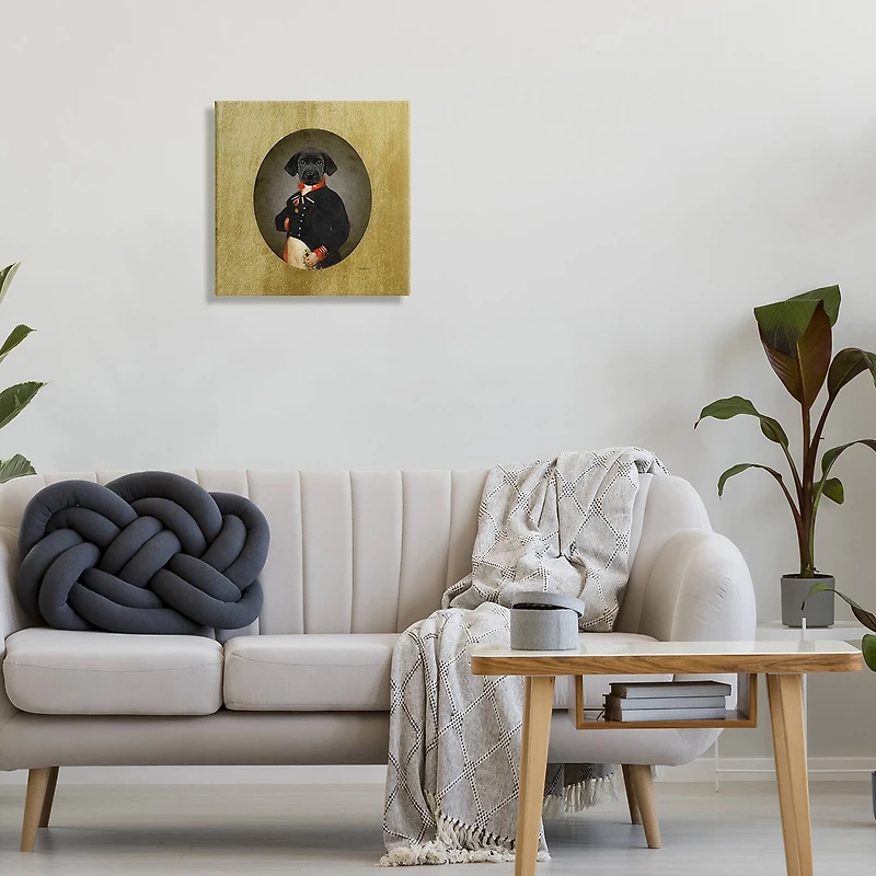 Stupell Industries Funny Black Dog Wearing Suit Canvas Wall Art