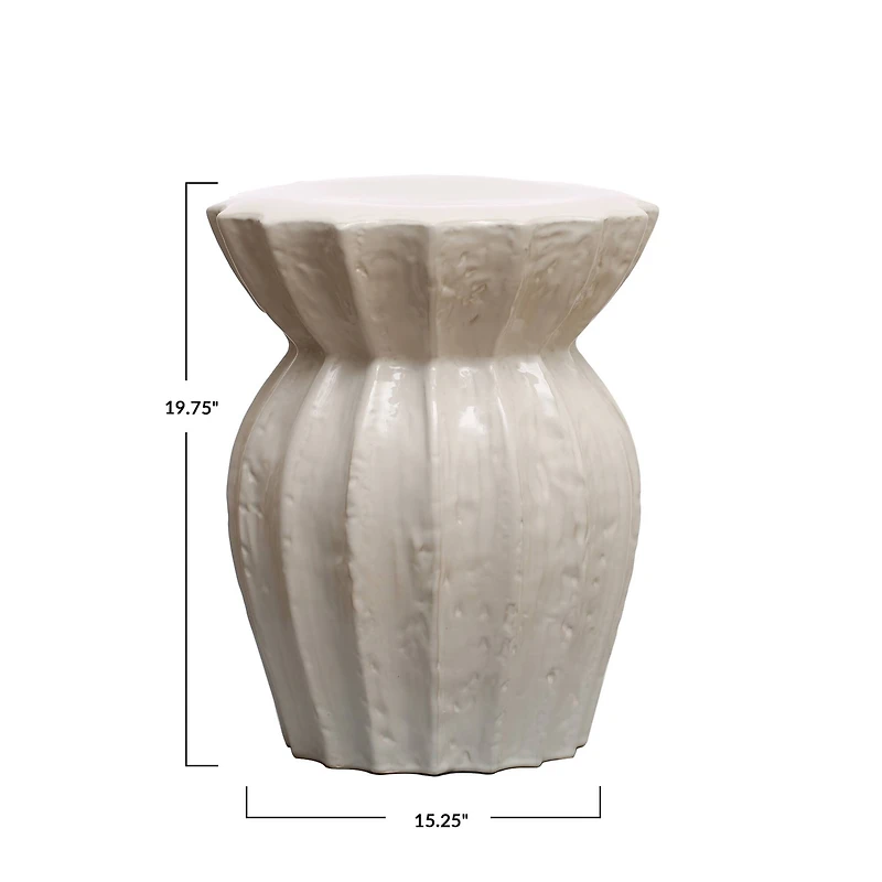 Hello Honey® 20" Elegant Round Sculpted White Stoneware Stool