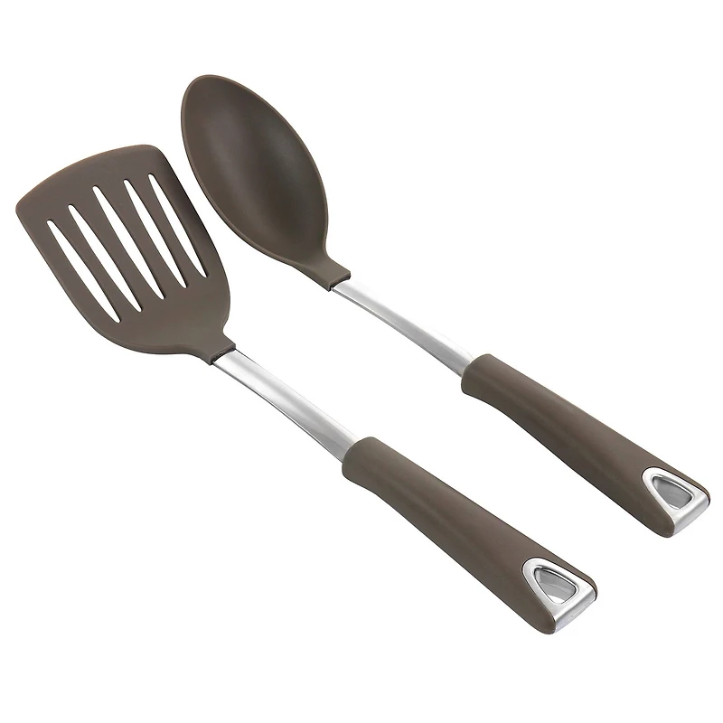 Martha Stewart 2-Piece Taupe Nylon Slotted Turner and Spoon Kitchen Utensil Set