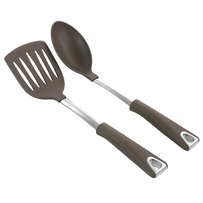 Martha Stewart 2-Piece Taupe Nylon Slotted Turner and Spoon Kitchen Utensil Set