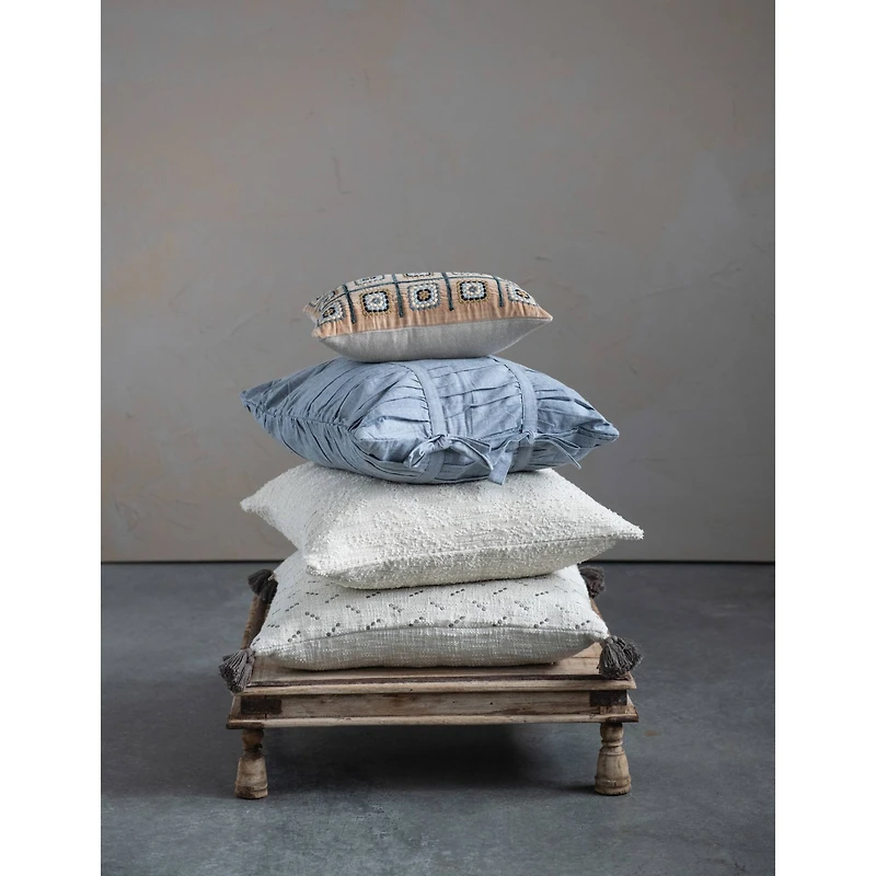 Hello Honey® 20" Square Cotton Slub Pillow With Embroidered Dots & Tassels