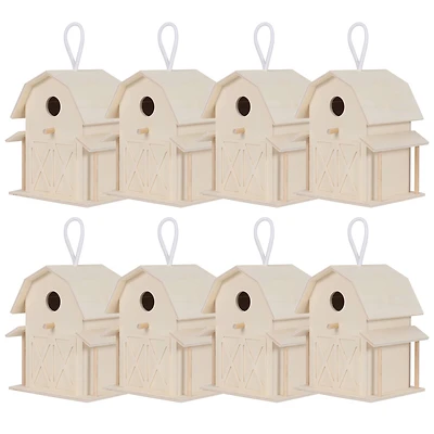 8 Pack: 8" Wood Barn Birdhouse by Make Market®