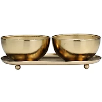 English Garden Scented 2-Wick Candles in Gold Bowls Set