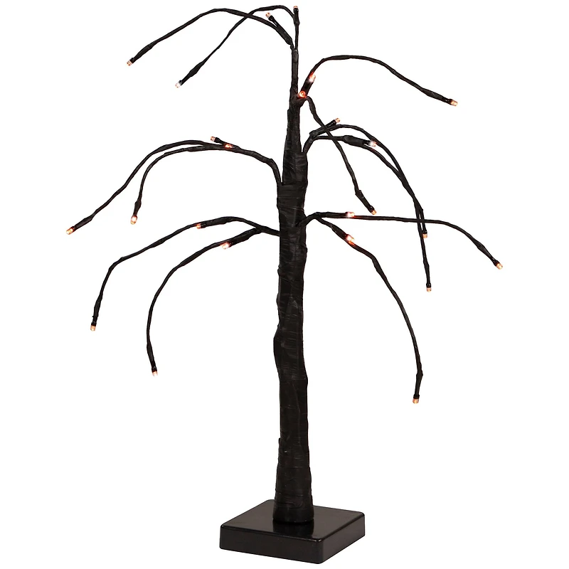 24" LED Lighted Black Weeping Halloween Twig Tree, Orange Lights