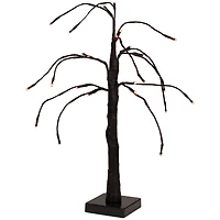 24" LED Lighted Black Weeping Halloween Twig Tree, Orange Lights