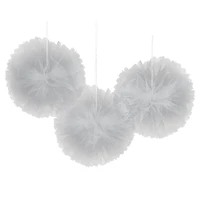 12" Silver Fluffy Tulle Hanging Decorations, 3ct.