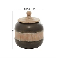 11" Brown Metal Rustic Decorative Jar