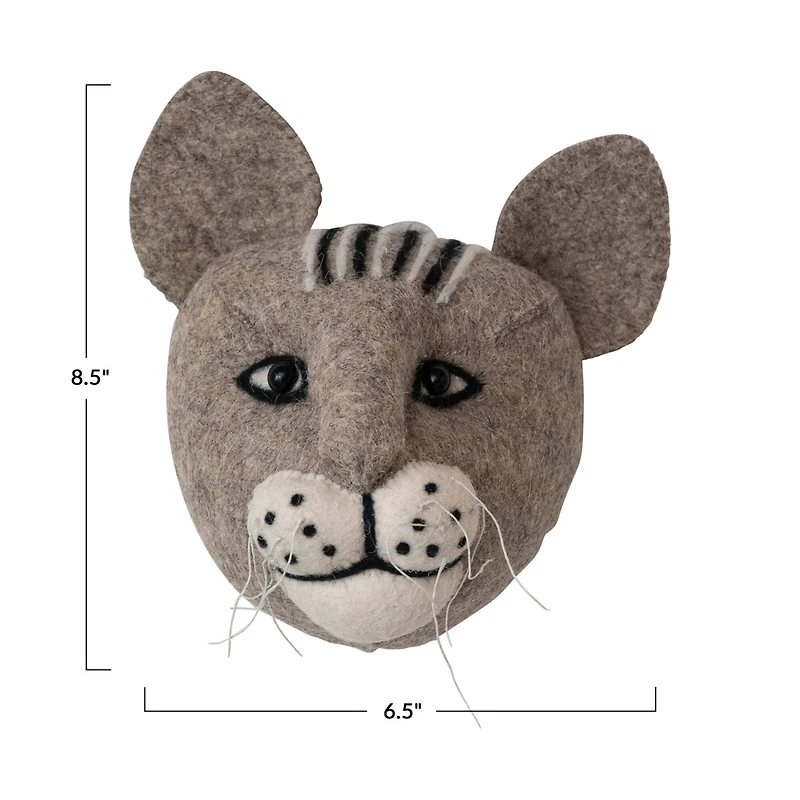 Hello Honey® Gray 8.5" Handmade Wool Felt Cat Head Wall Hanging