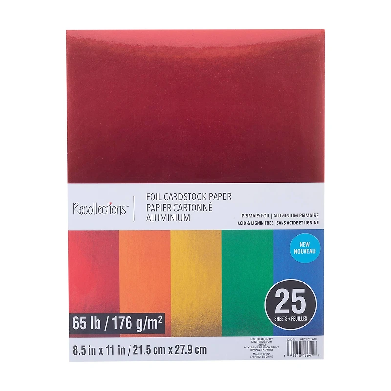 12 Packs: 25 ct. (300 total) Primary Foil 8.5" x 11" Cardstock Paper by Recollections™