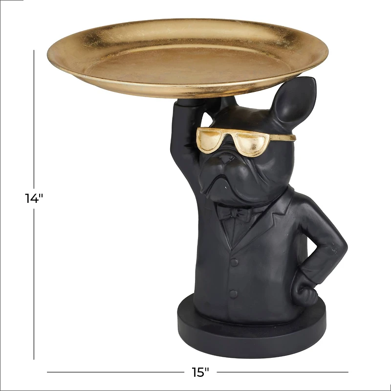 Black Polystone Traditional Sculpture, 14" x 15" x 14"