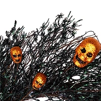22" Black & Orange Skulls and Spiders Halloween Twig Wreath