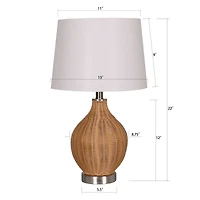 22" Tan Faux Rattan Table Lamp with White Fabric Shade by Ashland®