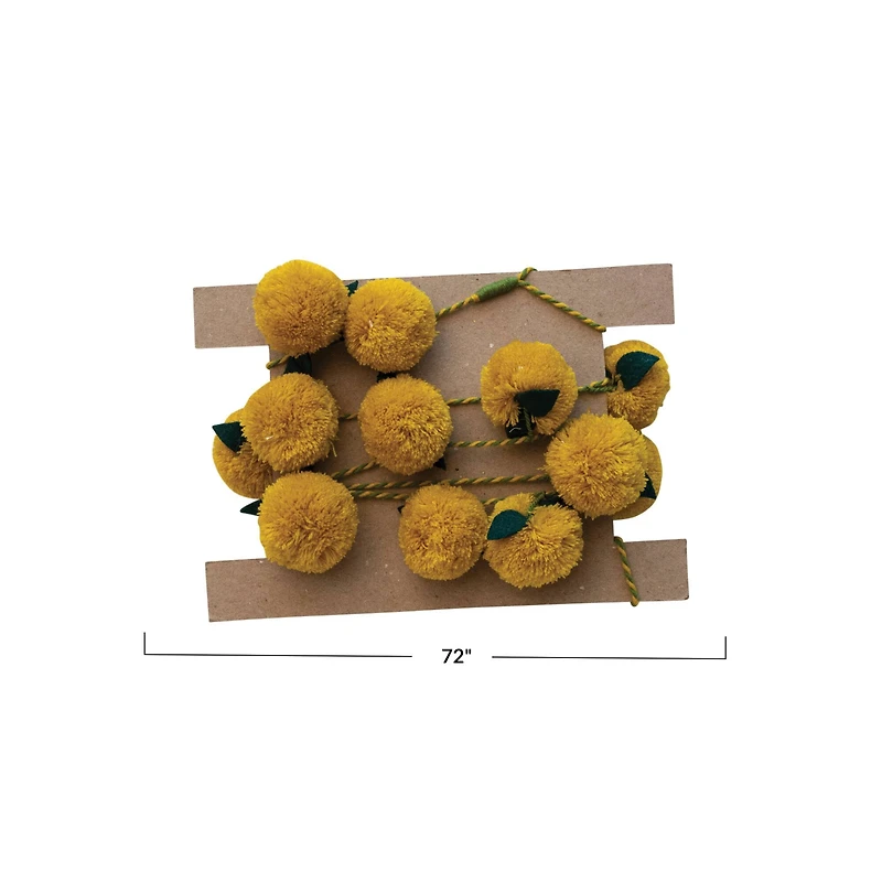 Hello Honey® 6ft. Mustard Pom Poms with Green Felt Leaves Garland