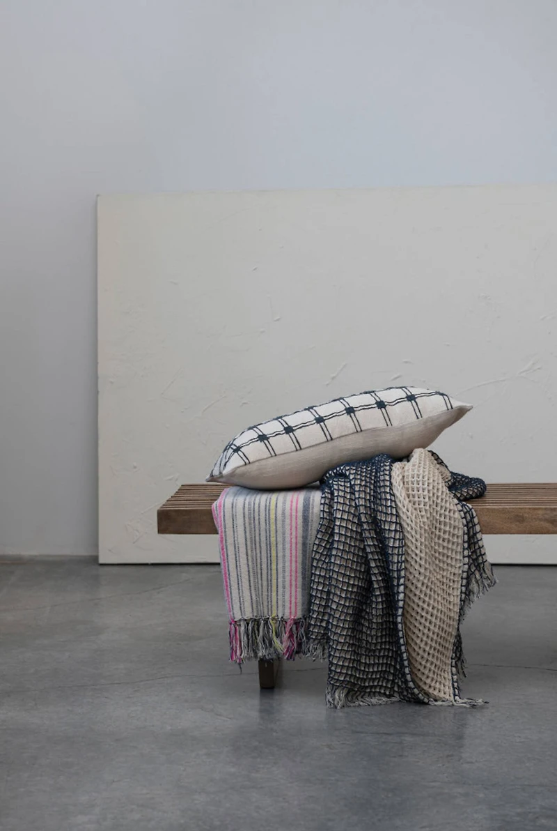 Hello Honey® Natural & Navy 2-Sided Waffle Weave Throw Blanket