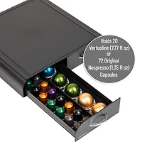 Mind Reader Single Serve Coffee Pod Organizer with 2 Drawers, Compatible with 20 Vertuoline (7.77 fl oz) or 72 Original Nespresso (1.35 fl oz) capsules, Black