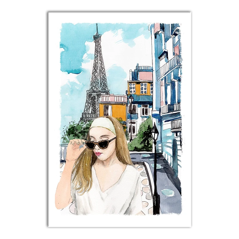 Sketch Girl Paris Street Canvas Wall Art