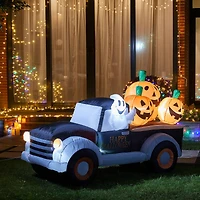 Glitzhome® 8ft. Lighted Inflatable Truck With Jack-O-Lantern Pumpkins Décor