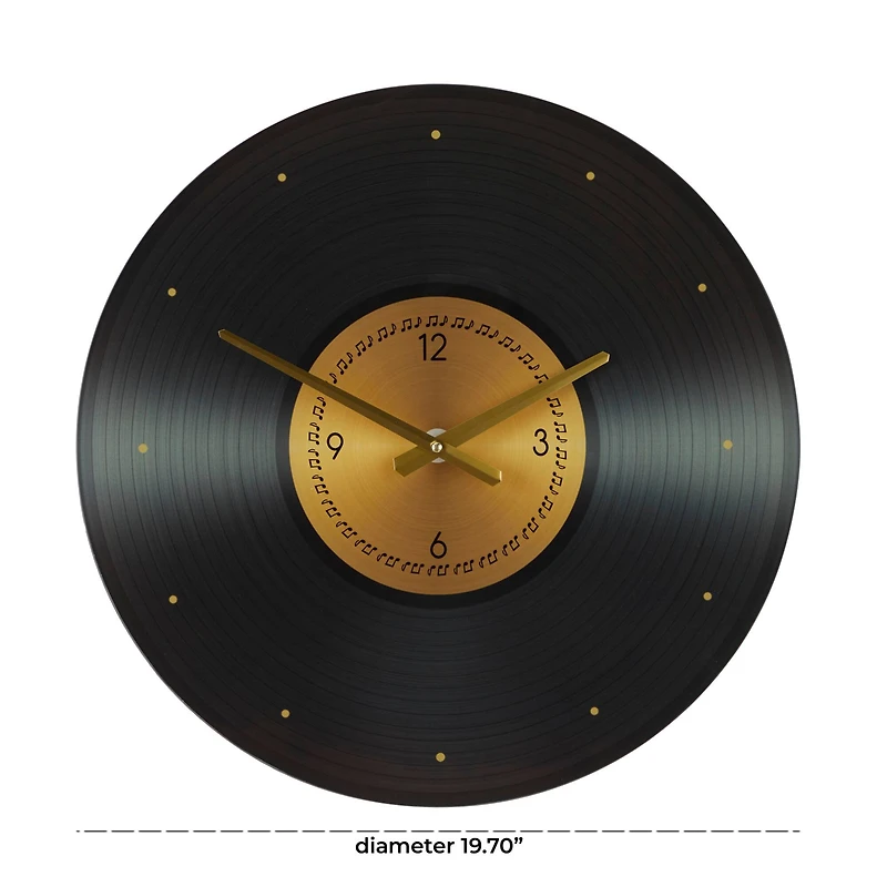 The Novogratz 20" Black Glass Record Style Musical Notes Wall Clock