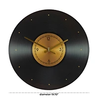The Novogratz 20" Black Glass Record Style Musical Notes Wall Clock
