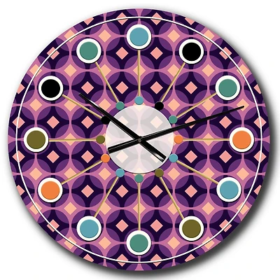 Designart 'Retro Circular Purple And Yellow Pattern Mid-Century Modern Wall Clock