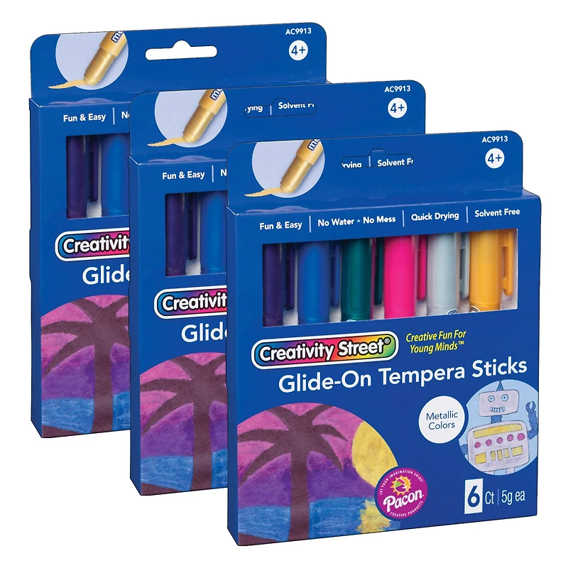 Creativity Street® Metallic Glide-On Tempera Paint Sticks, 3 Packs of 6