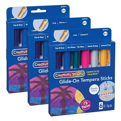 Creativity Street® Metallic Glide-On Tempera Paint Sticks, 3 Packs of 6