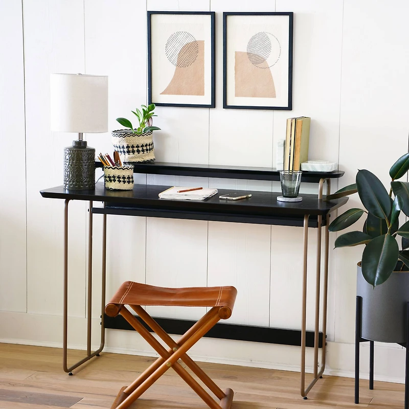 Hello Honey® Charcoal Grey & Black Boho Metal Planters with Gold Rim & Stands Set