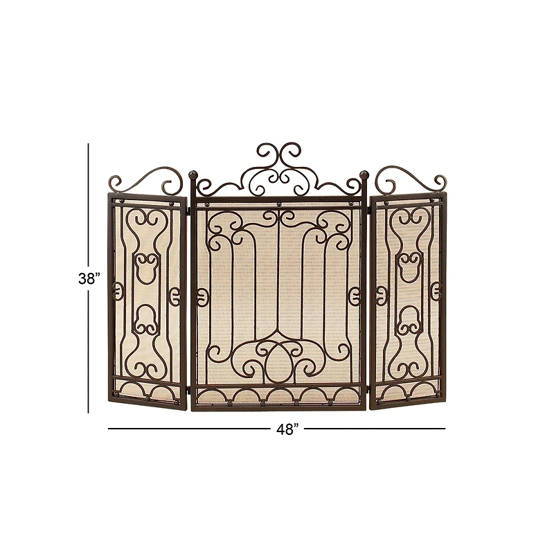 Brown Metal Traditional Fireplace Screen, 38" x 48" x 1"