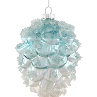 Icy Pine Cone Glass Christmas Ornament - 4.75" - Blue and White