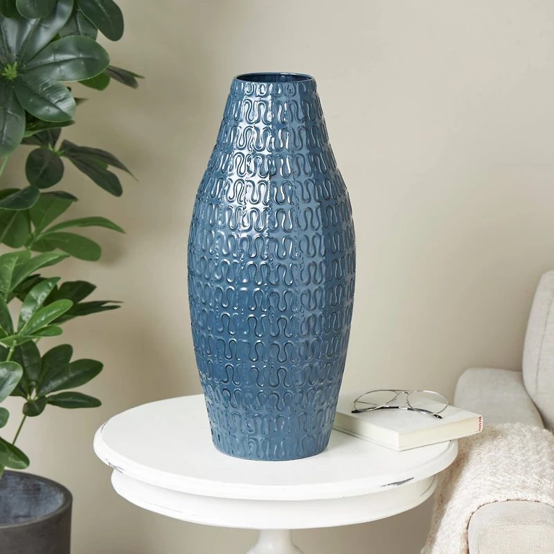 20" Dark Blue Metal Dimensional Textured Vase