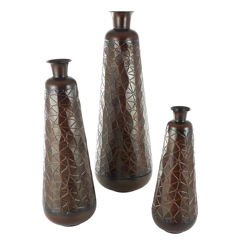 Dark Brown Hammered Texture Metal Vase Set