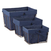 DII® Rustic Bronze Chicken Wire Baskets with French Blue Liners Set