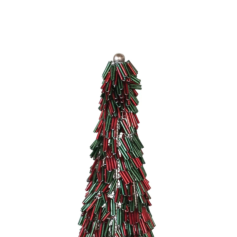 Hello Honey® 10.75" Red & Green Metal & Glass Beaded Christmas Tree